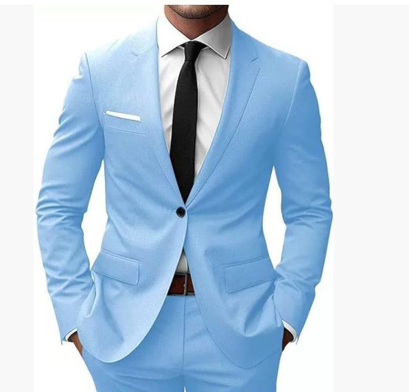 Slim Fit Suit Set for Men - Light Blue