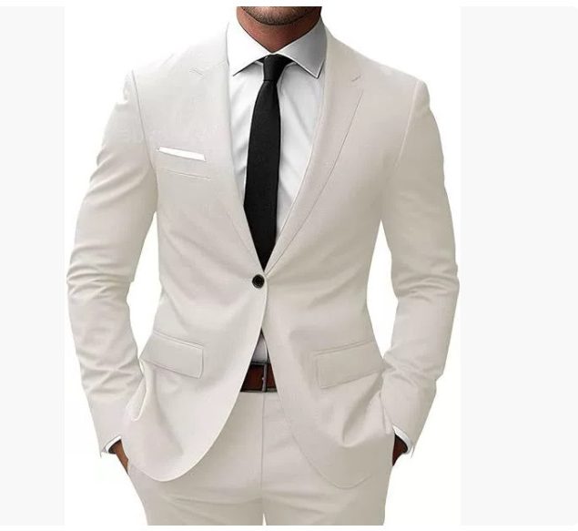 Slim Fit Suit Set for Men - Cream