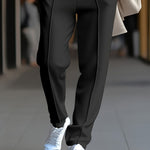 Slim Fit Tapered Drawstring Waist Trousers with Front Seam for Men