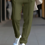Slim Fit Tapered Drawstring Waist Trousers with Front Seam for Men - Green