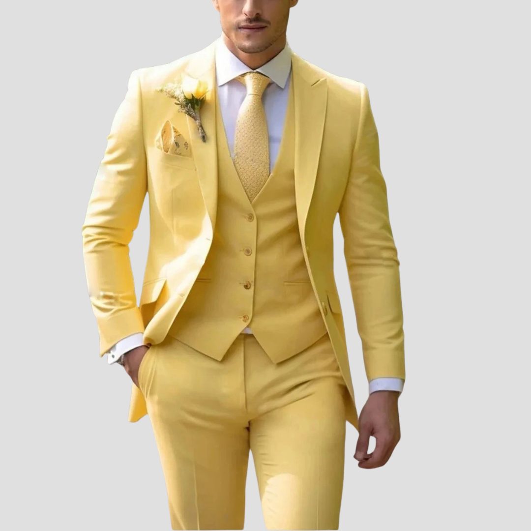 Slim Fit Three Piece Suit Set for Men - Yellow