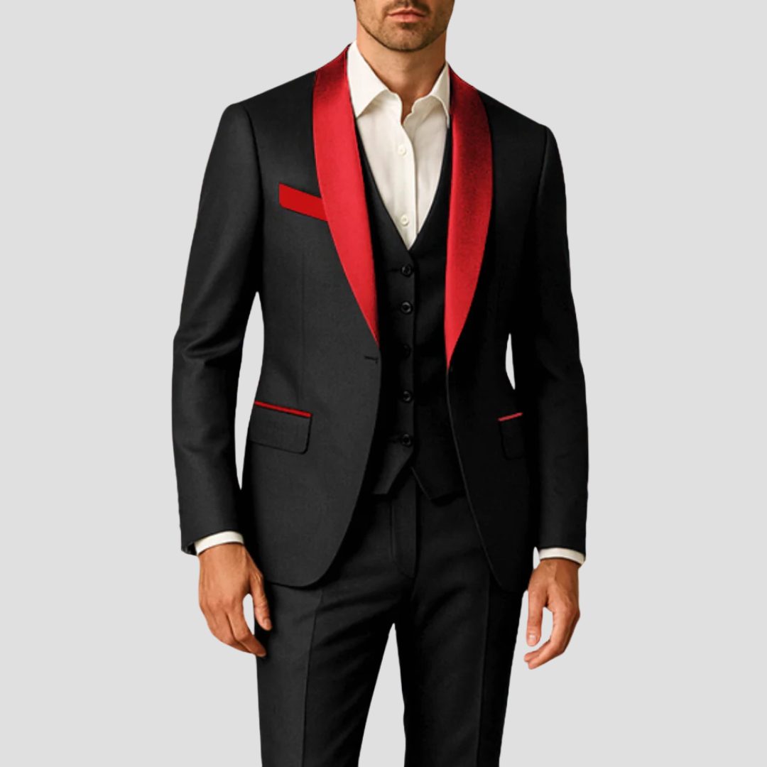 Slim Fit Three-Piece Tuxedo Set for Men - Red