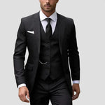 Slim Fit Three-Piece Wedding Suit Set for Men - Black