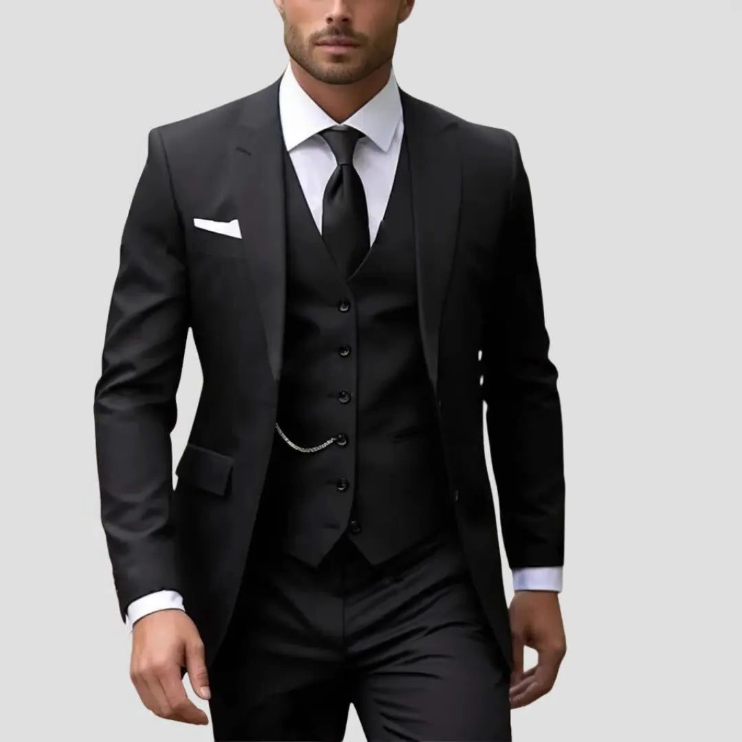 Slim Fit Three-Piece Wedding Suit Set for Men - Black