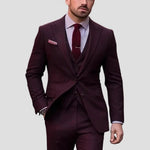 Slim Fit Three-Piece Wedding Suit Set for Men - Burgundy Red