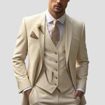 Slim Fit Three-Piece Wedding Suit Set for Men - Beige