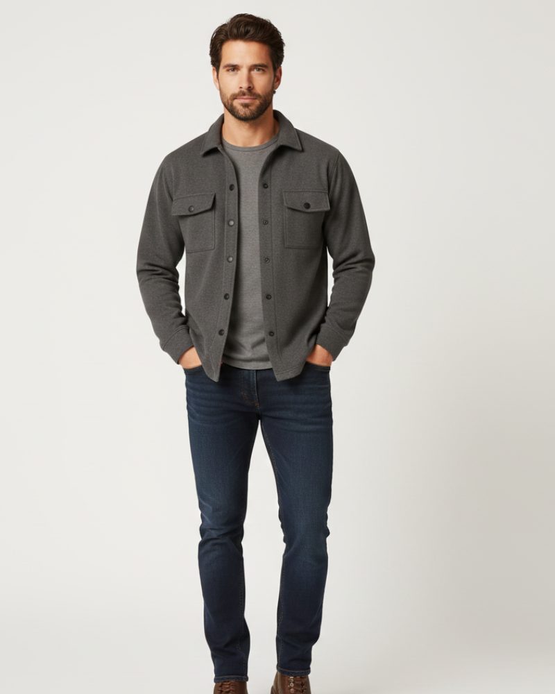 Spread Collar Long Sleeve Shirt Jacket with Flap Pockets for Men - Dark Gray