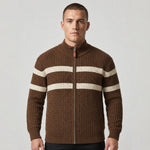 Stand Collar Cable Knit Full-Zip Cardigan Sweater for Men - Espresso Brown