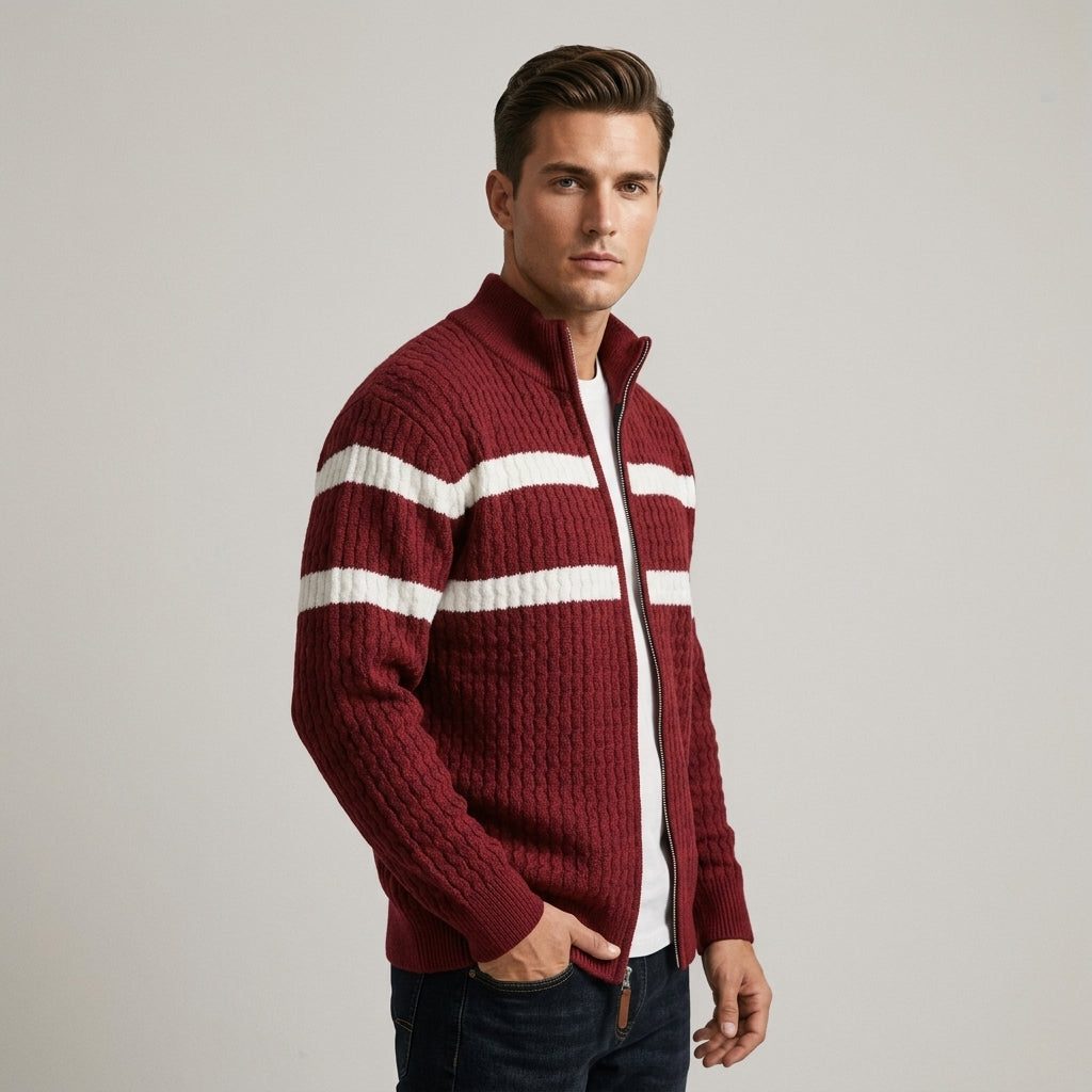 Stand Collar Cable Knit Full-Zip Cardigan Sweater for Men - View 3