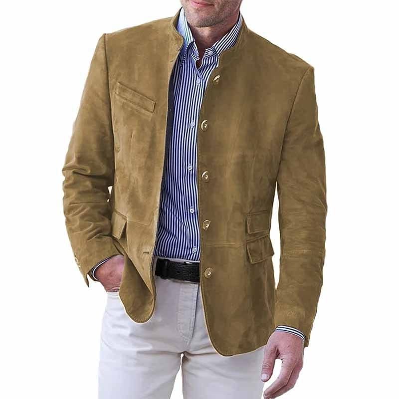 Stand Collar Five-Button Suede-Effect Blazer for Men