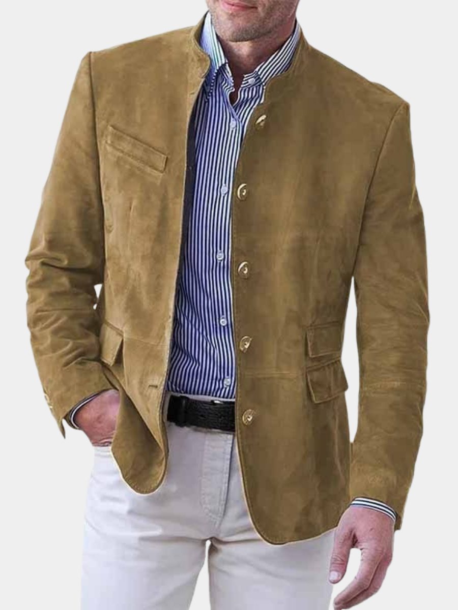 Stand Collar Five-Button Suede-Effect Blazer for Men - View 6