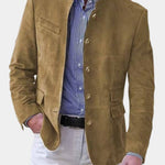 Stand Collar Five-Button Suede-Effect Blazer for Men - View 6