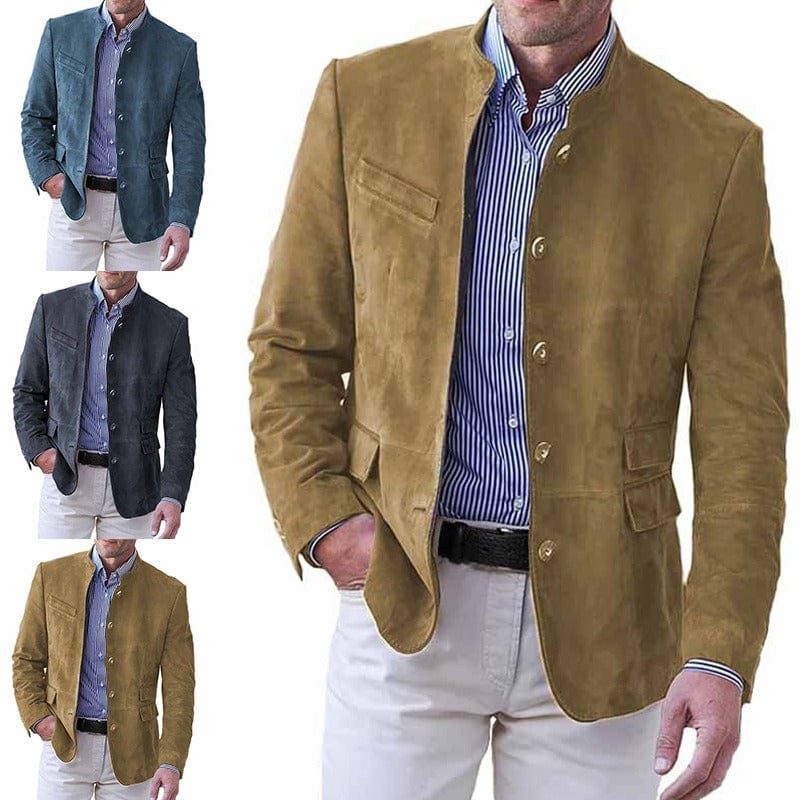 Stand Collar Five-Button Suede-Effect Blazer for Men - View 7