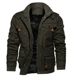 Stand Collar Fleece Lined Winter Jacket with Cargo Pockets for Men - Green