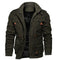 Stand Collar Fleece Lined Winter Jacket with Cargo Pockets for Men - Green