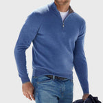 Stand Collar Half-Zip Knit Sweater for Men - Blue