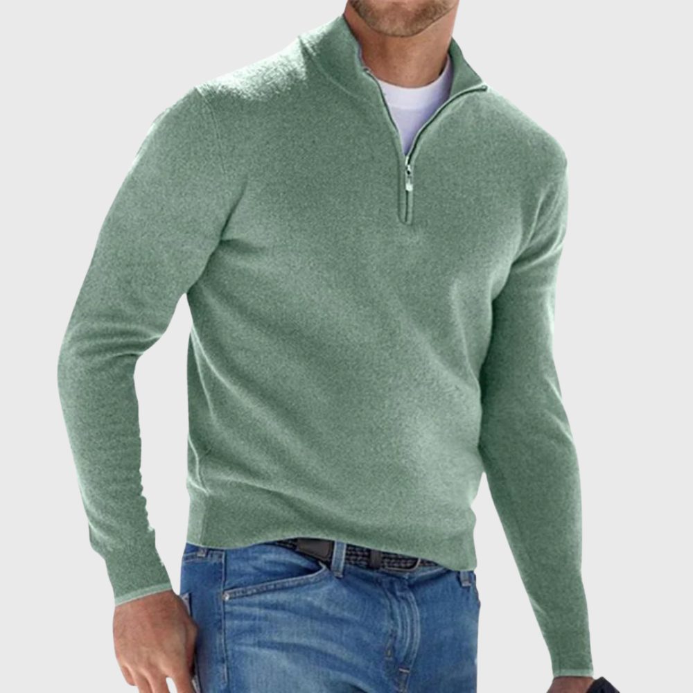Stand Collar Half-Zip Knit Sweater for Men - Green