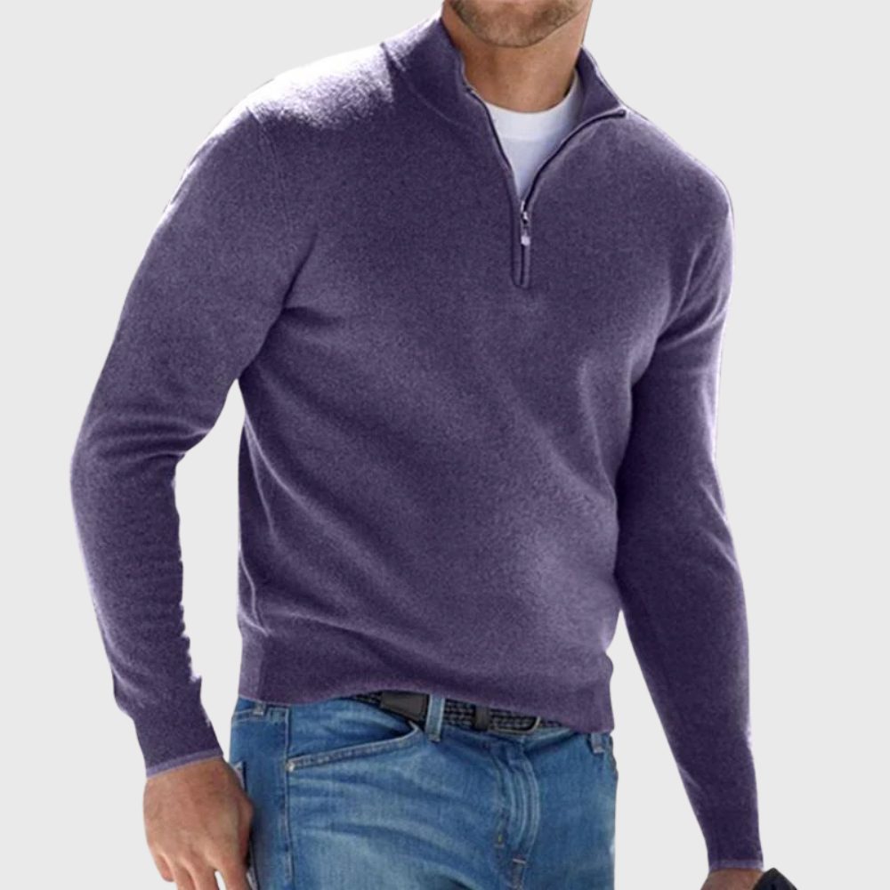 Stand Collar Half-Zip Knit Sweater for Men - Purple