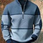 Stand Collar Half-Zip Long Sleeve Pullover Sweater for Men - Blue