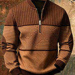 Stand Collar Half-Zip Long Sleeve Pullover Sweater for Men - Brown