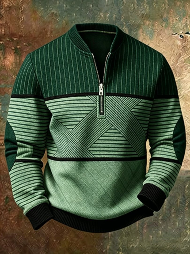 Stand Collar Half-Zip Long Sleeve Pullover Sweater for Men - Green