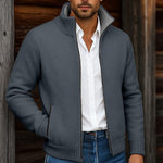 Stand Collar Knit Cardigan Sweater with Pockets for Men - Navy Blue