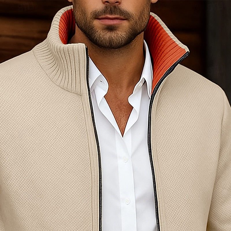 Stand Collar Knit Cardigan Sweater with Pockets for Men - View 2