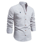 Stand Collar Long Sleeve Button-Down Shirt for Men - Gray