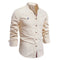 Stand Collar Long Sleeve Button-Down Shirt for Men - Beige