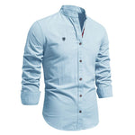 Stand Collar Long Sleeve Button-Down Shirt for Men - Light Blue