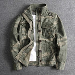Stand Collar Military Field Jacket with Flap Pockets for Men - Pale Blue