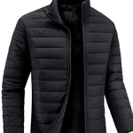 Stand Collar Quilted Winter Puffer Jacket with Full Zip for Men