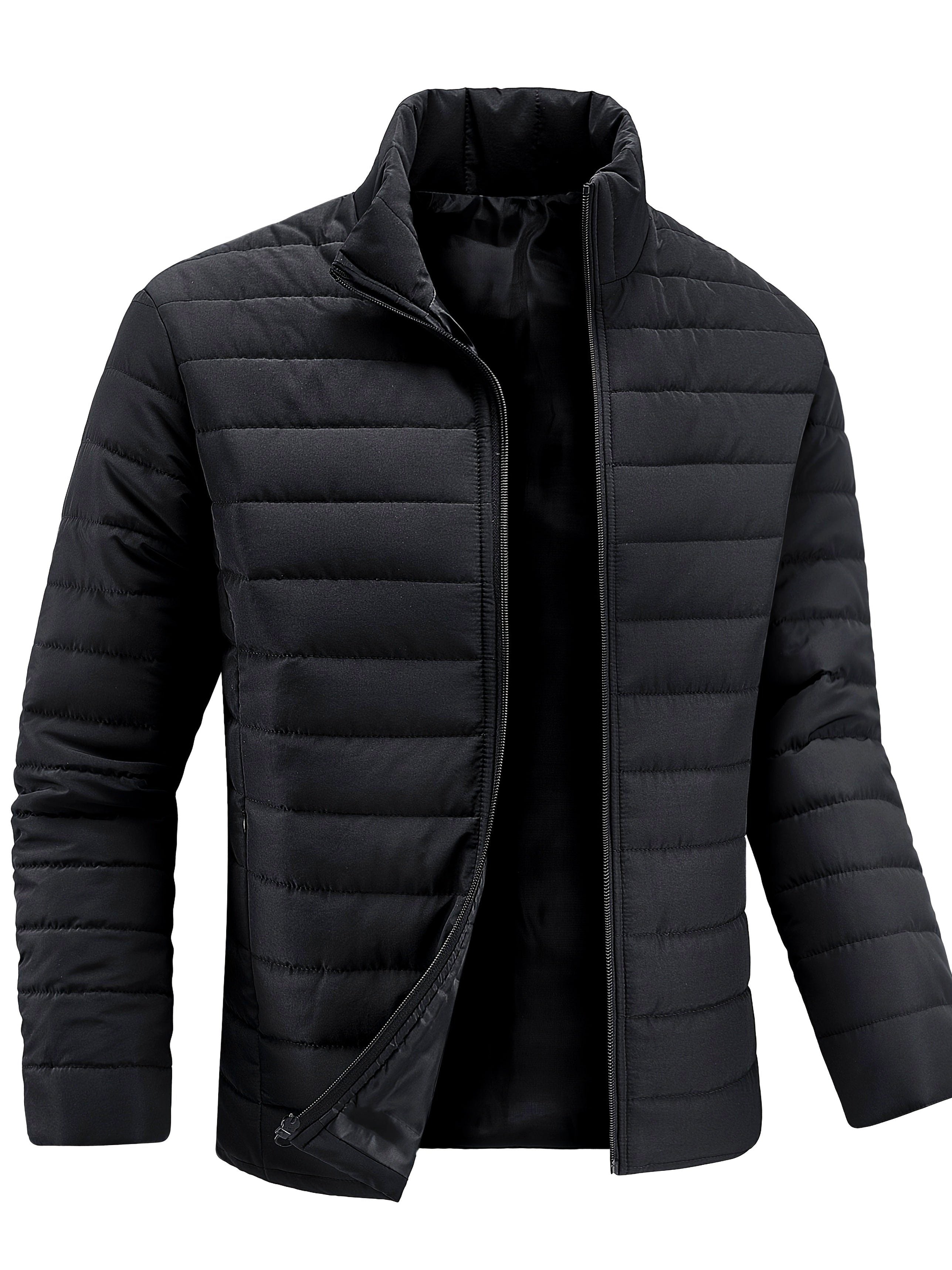 Stand Collar Quilted Winter Puffer Jacket with Full Zip for Men