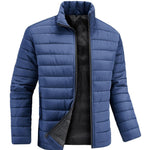 Stand Collar Quilted Winter Puffer Jacket with Full Zip for Men - Navy Blue