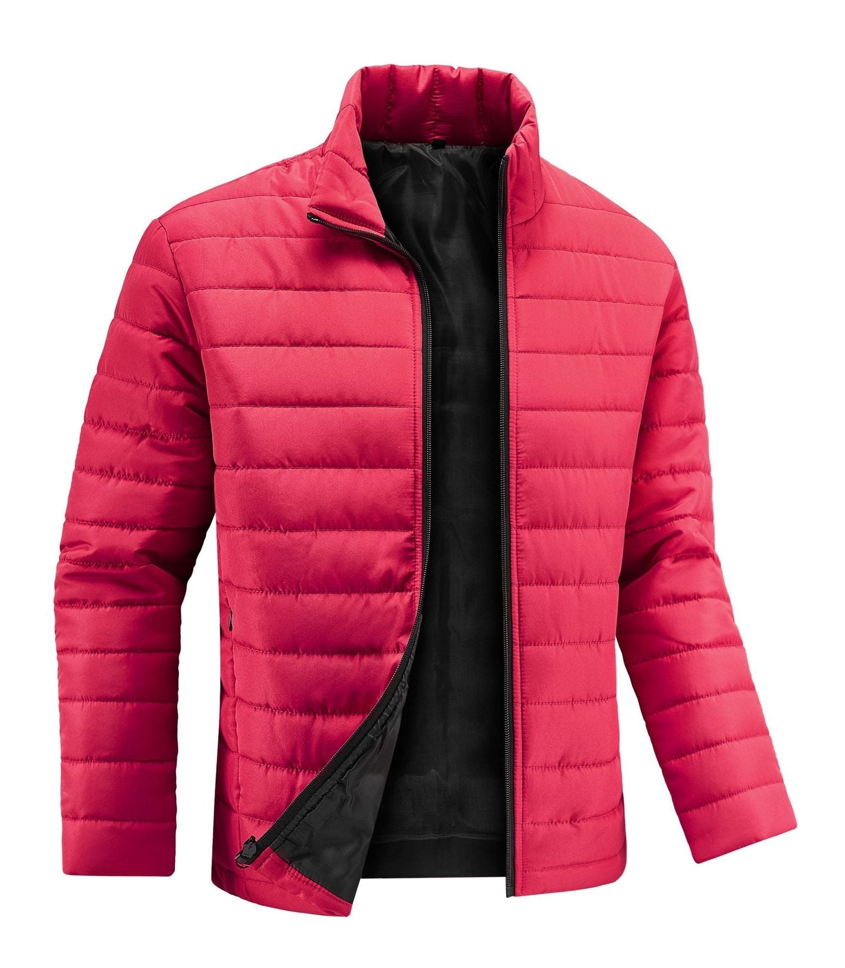 Stand Collar Quilted Winter Puffer Jacket with Full Zip for Men - Pink
