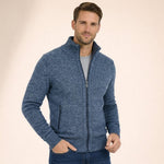 Stand Collar Ribbed Knit Merino Wool Zip-Up Cardigan for Men