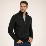 Stand Collar Ribbed Knit Merino Wool Zip-Up Cardigan for Men - Black