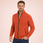 Stand Collar Ribbed Knit Merino Wool Zip-Up Cardigan for Men - Orange