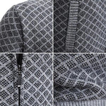 Diamond Pattern Knit Zip-Up Cardigan with Stand Collar for Men