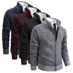 Diamond Pattern Knit Zip-Up Cardigan with Stand Collar for Men