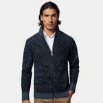 Diamond Pattern Knit Zip-Up Cardigan with Stand Collar for Men