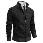 Diamond Pattern Knit Zip-Up Cardigan with Stand Collar for Men