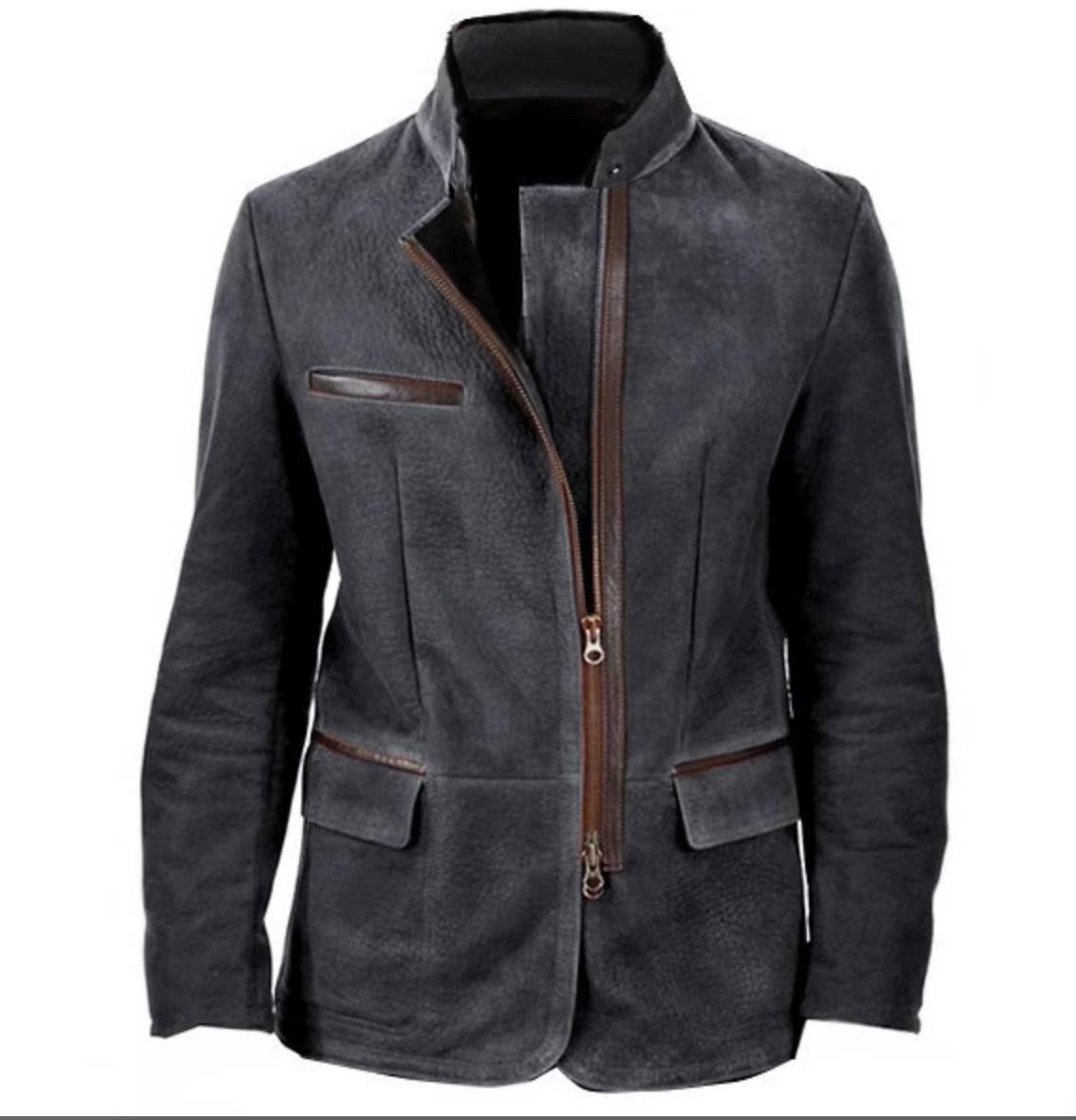 Stand Collar Tailored Zip-Up Jacket for Men - Black