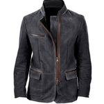 Stand Collar Tailored Zip-Up Jacket for Men - Black