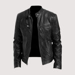 Stand Collar Zip-Up Leather Jacket for Men