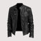 Stand Collar Zip-Up Leather Jacket for Men