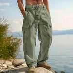 Straight Leg Cargo Trousers with Side Pockets for Men