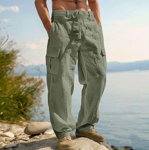 Straight Leg Cargo Trousers with Side Pockets for Men