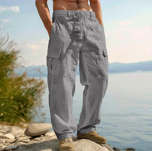 Straight Leg Cargo Trousers with Side Pockets for Men - View 4