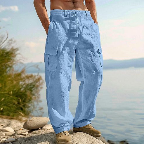 Straight Leg Cargo Trousers with Side Pockets for Men - Blue Sky